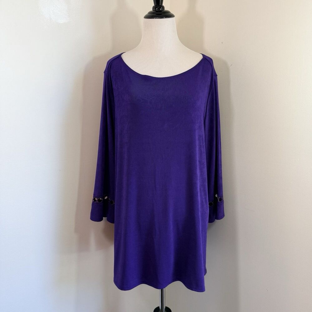 Travelers by Chico's Long Sleeved Purple Blouse Top Gold Metal Detail Size 2 Lrg